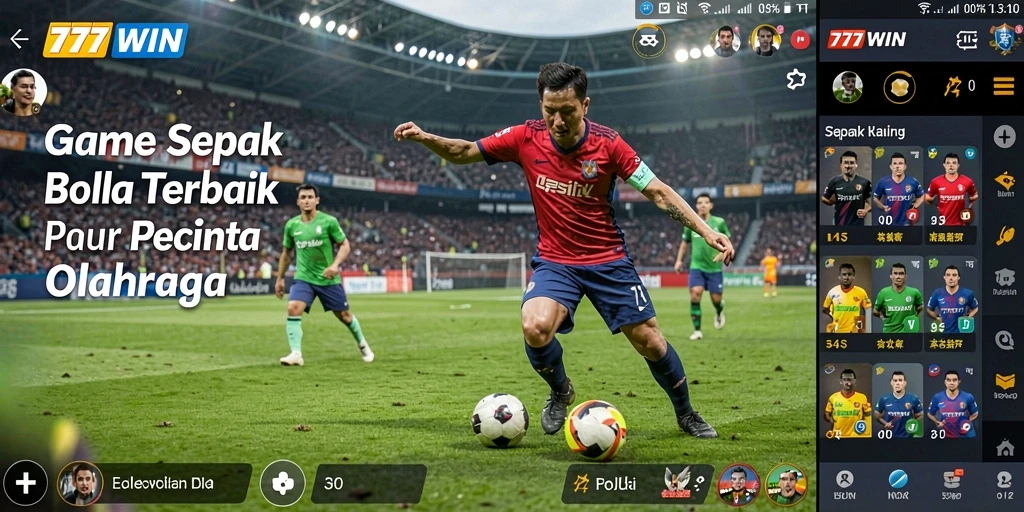 Screenshot permainan 777WIN yang menampilkan aksi seru dalam sepak bola.
