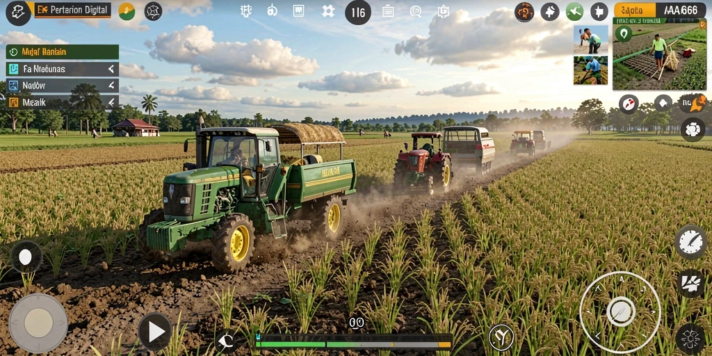 Screenshot gameplay AA666 menampilkan aktivitas bertani yang seru dan interaktif.