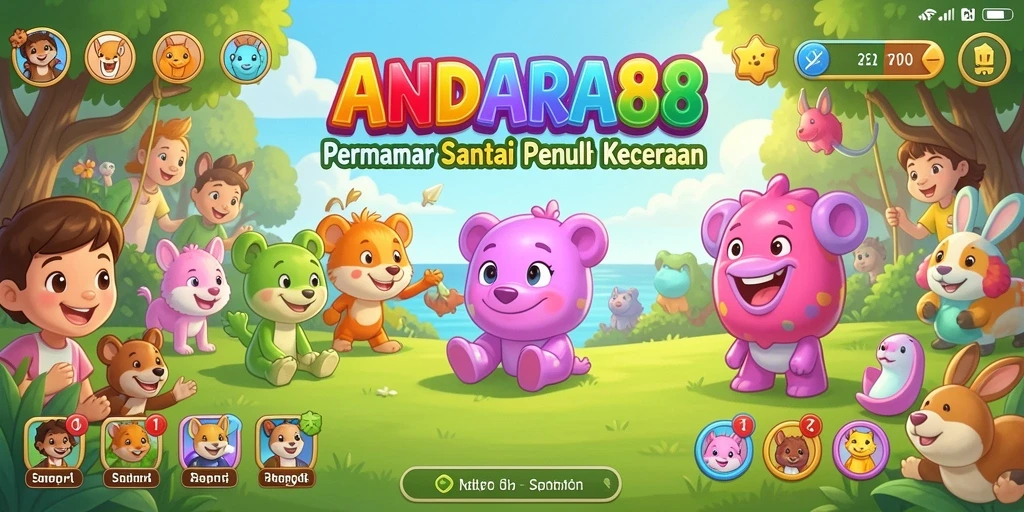 Tampilan gameplay <strong>ANDARA88</strong> yang ceria dan penuh warna.
