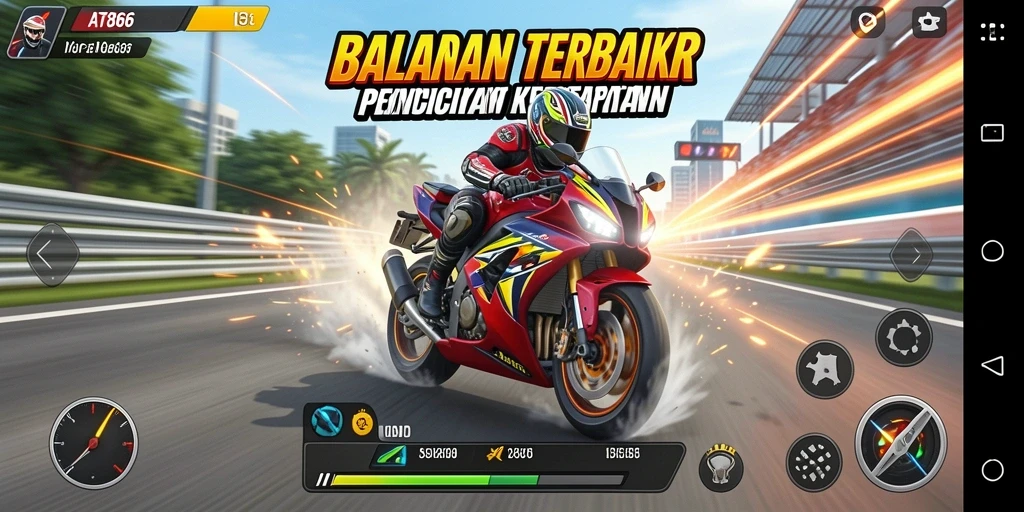 Tampilan gameplay seru dari AT866 yang menampilkan balapan motor.