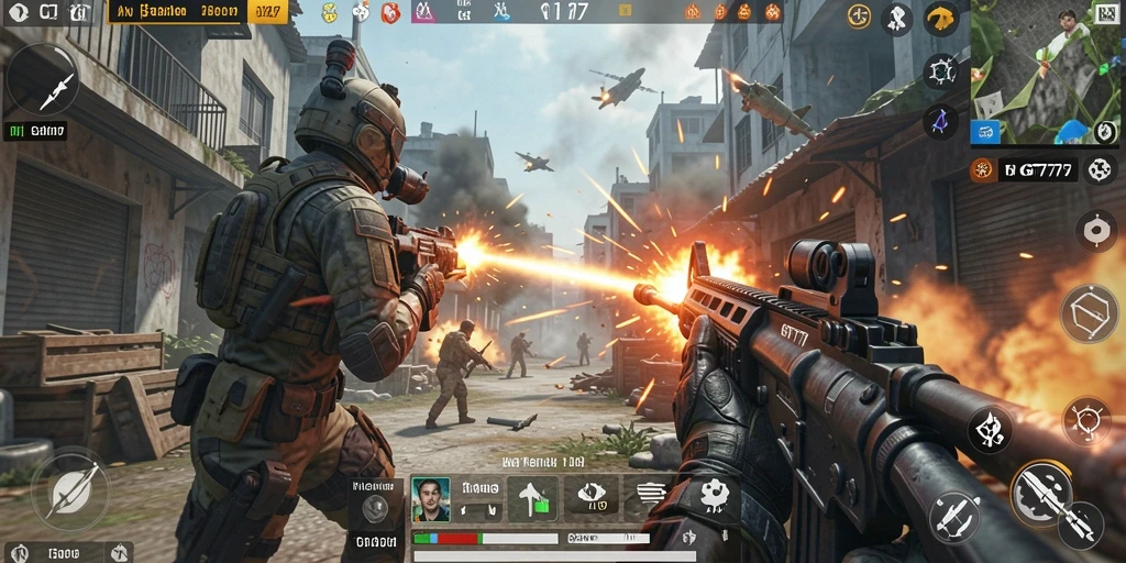 Gameplay GT777 yang intens dengan aksi tembak-menembak seru.