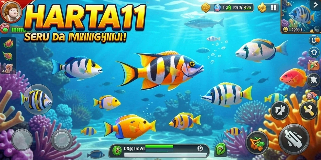 Tangkapan layar menunjukkan aksi menembak ikan di HARTA11.