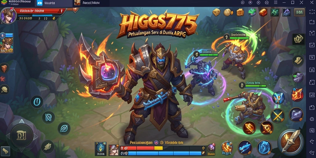 Tampilan screenshot gameplay HIGGS777 dengan karakter ARPG yang heroik.