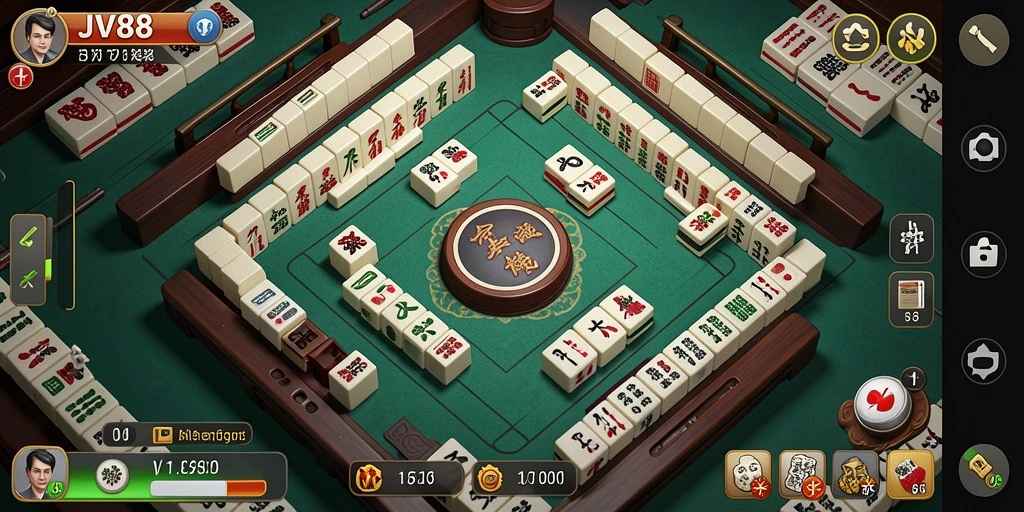 Screenshot gameplay JV88 menampilkan aksi seru permainan Mahjong.