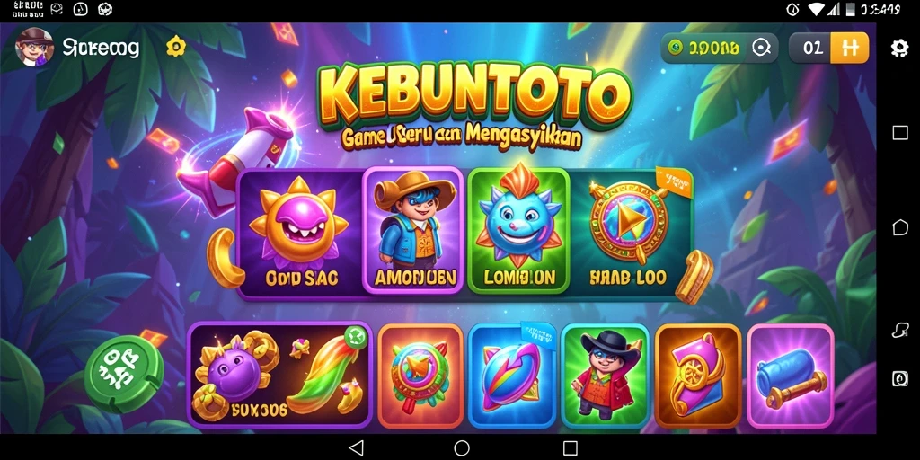 Screenshot gameplay KEBUNTOTO yang menampilkan gulungan berkilau dan simbol menguntungkan.