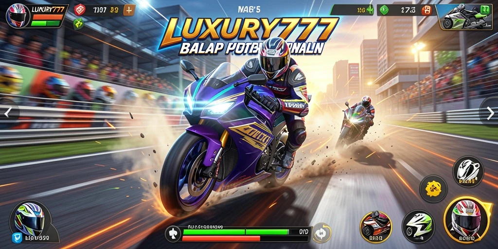 Gameplay LUXURY777 menampilkan aksi balap motor yang mendebarkan.