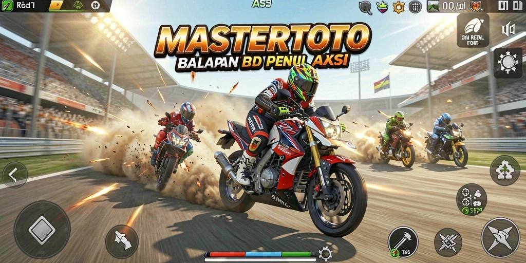 Screenshot MASTERTOTO menampilkan aksi balapan motor yang mendebarkan.