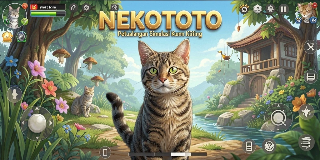 Screenshot NEKOTOTO menampilkan gameplay kucing yang interaktif dan menyenangkan.