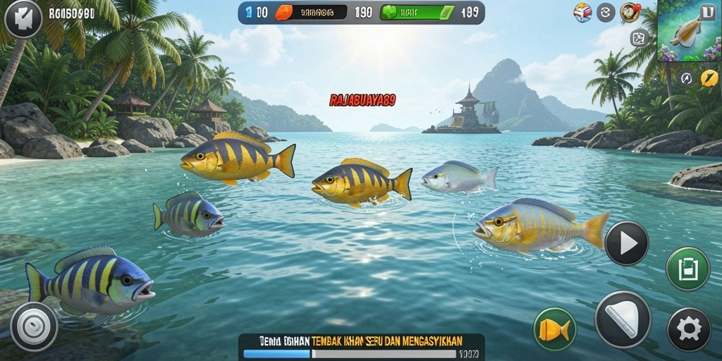 Tangkapan layar memperlihatkan gameplay seru Tembak Ikan di RAJABUAYA89.