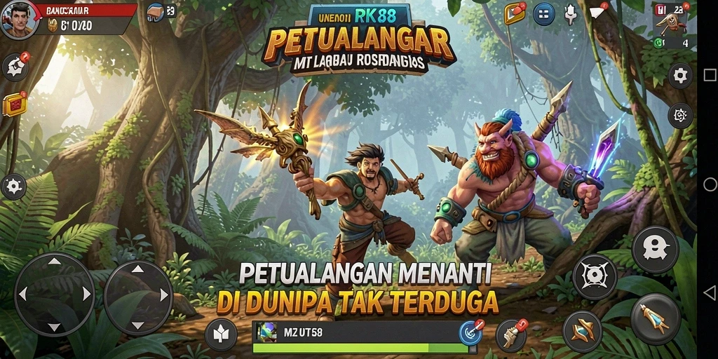 Screenshot menunjukkan karakter utama menjelajahi dunia petualangan yang luas.