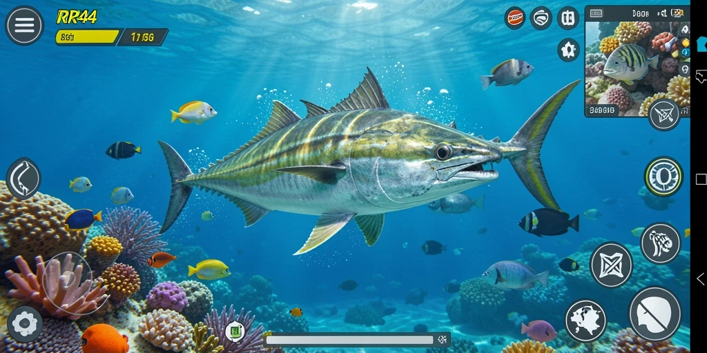 Tampilan gameplay seru menembak ikan di laut.