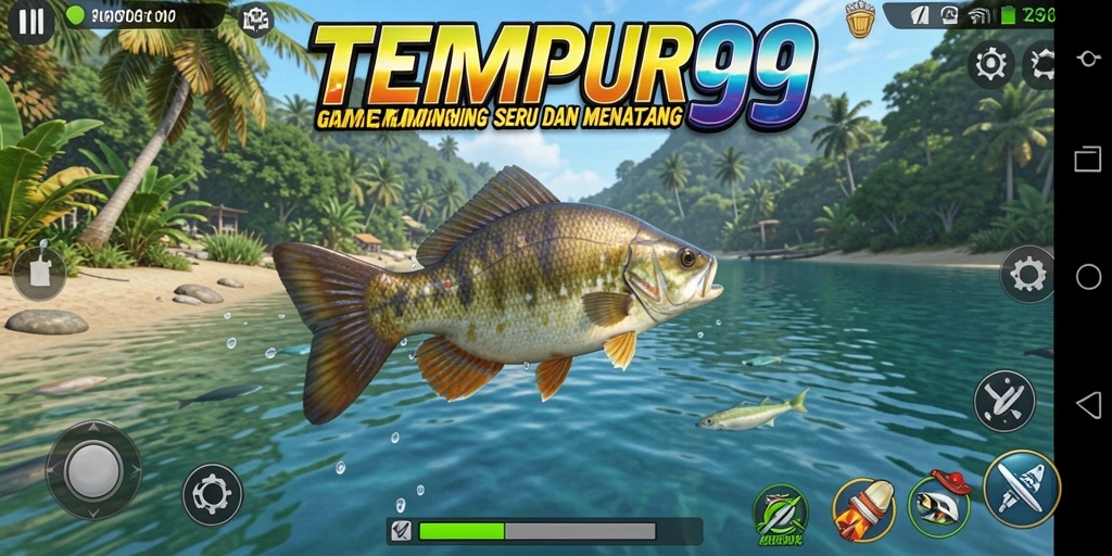 Screenshot TEMPUR99 menunjukkan aksi memancing yang mendebarkan dan lingkungan yang indah.