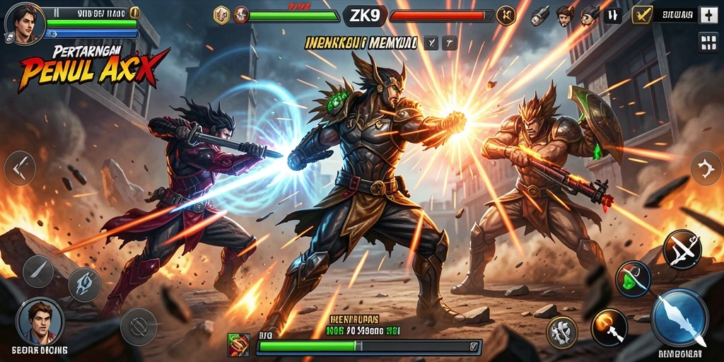 Gameplay mendebarkan di ZK9 dengan berbagai karakter bertarung.